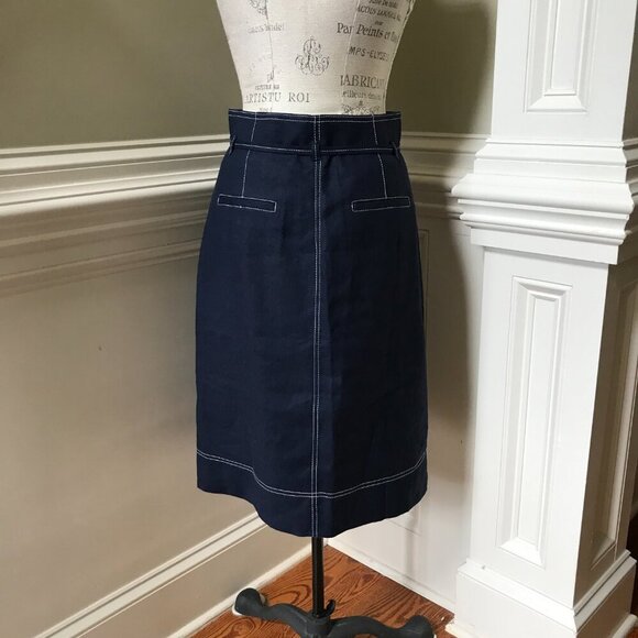 NWT JCrew Button Up Skirt Womens 8 T Tall Navy Blue Straight Stretch Linen NEW - Picture 13 of 15